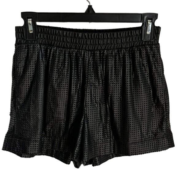 BCBGMaxAzria Womens XS Bry Perforated Black Vegan Leather Shorts Pockets Elastic - Picture 1 of 13